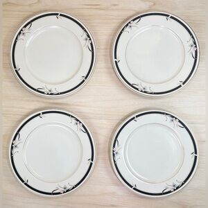 Sango Mansfield Regency 1200 Japan Black & White Fine China Salad Plate Set